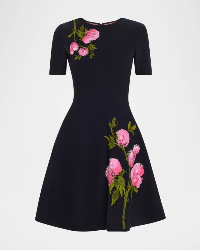 English Rose Jacquard Fit-And-Flare Dress